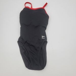 Speedo endurance 819016 red black one piece open back swimsuit size 26/0